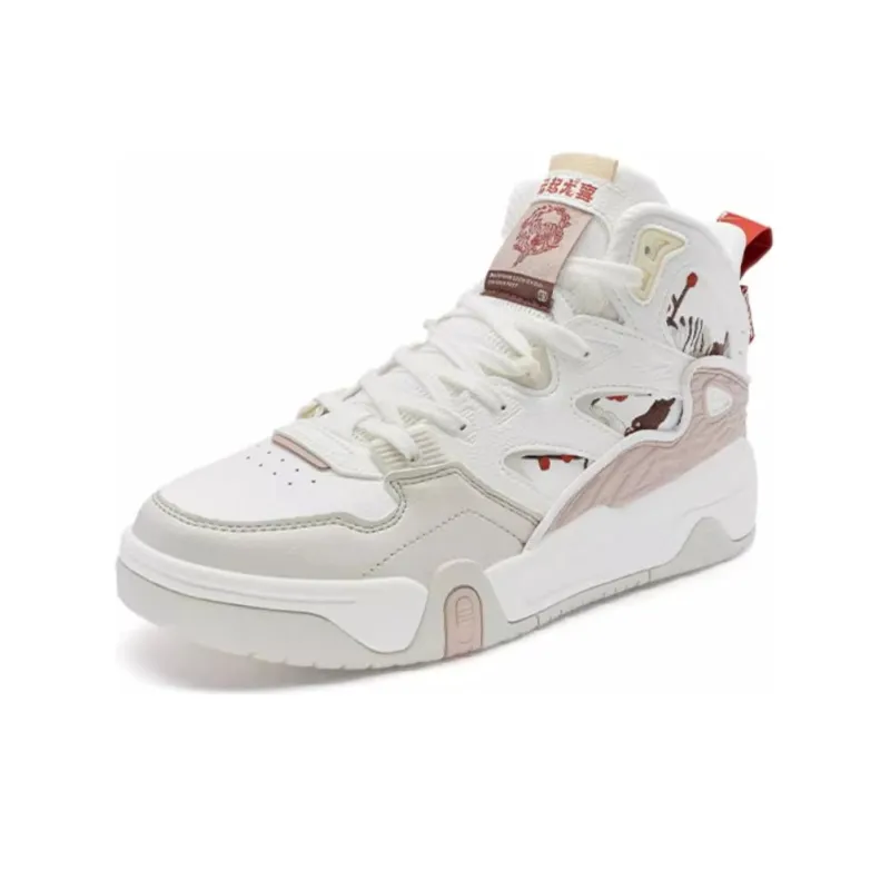 XTEP Wear Resistant High Top Skateboard Shoes Women's Sail White Brown Pink White Sand Gray-1