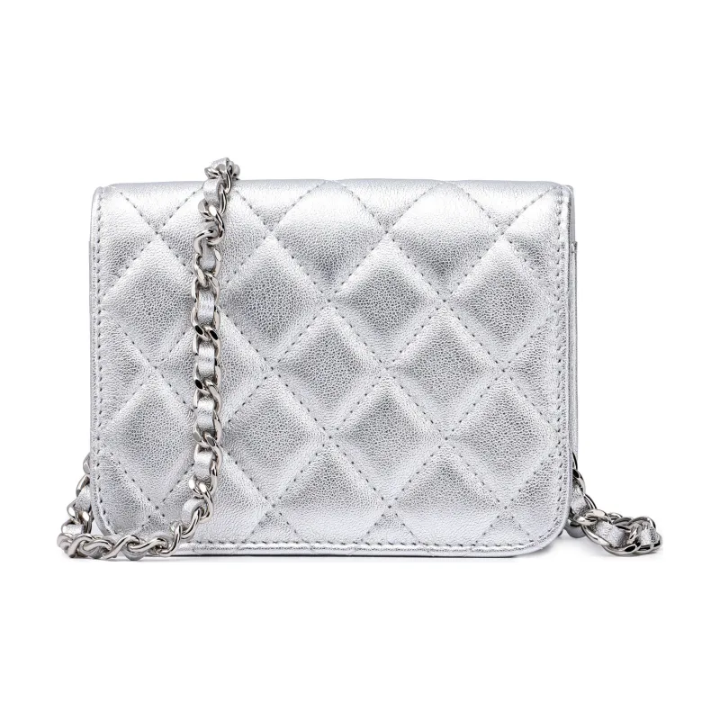 CHANEL Sheepskin Shoulder Bag, Crossbody Bag Women's Silver-2