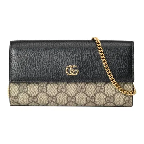GUCCI Marmont Canvas With Leather Chain Wallet Crossbody Bag Shoulder Bag Women's Brown/Black