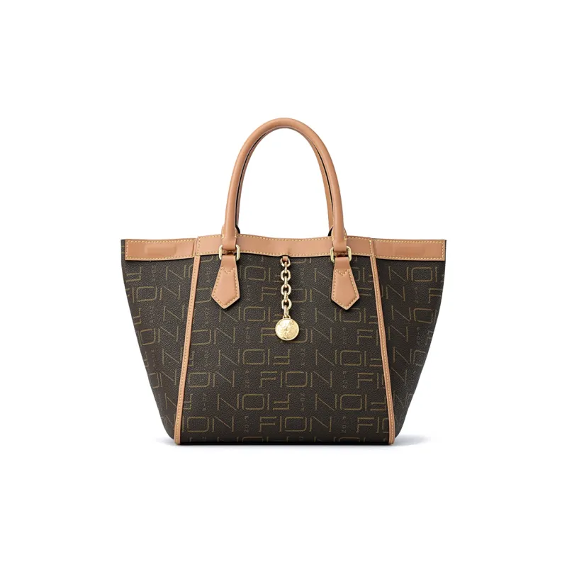 FION Fabric Tote Bag, Shoulder Bag Trumpets Women's Coffee/Blue-0