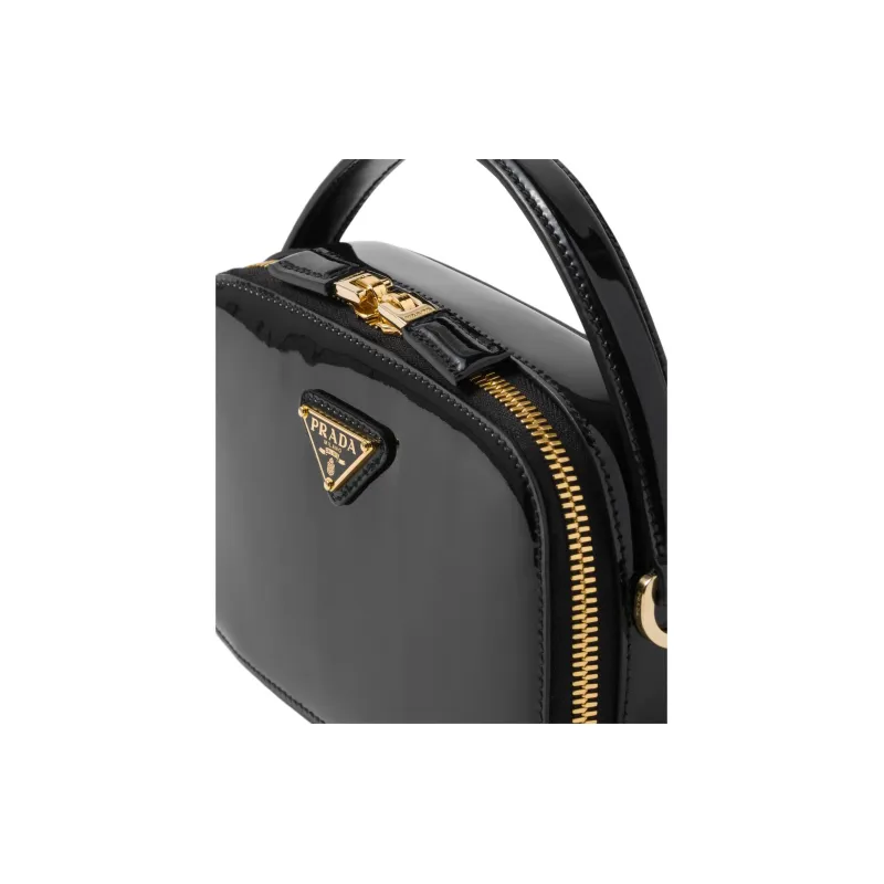 PRADA Patent Leather Handbag Shoulder Bag Crossbody Bag Mini Women's Black-3
