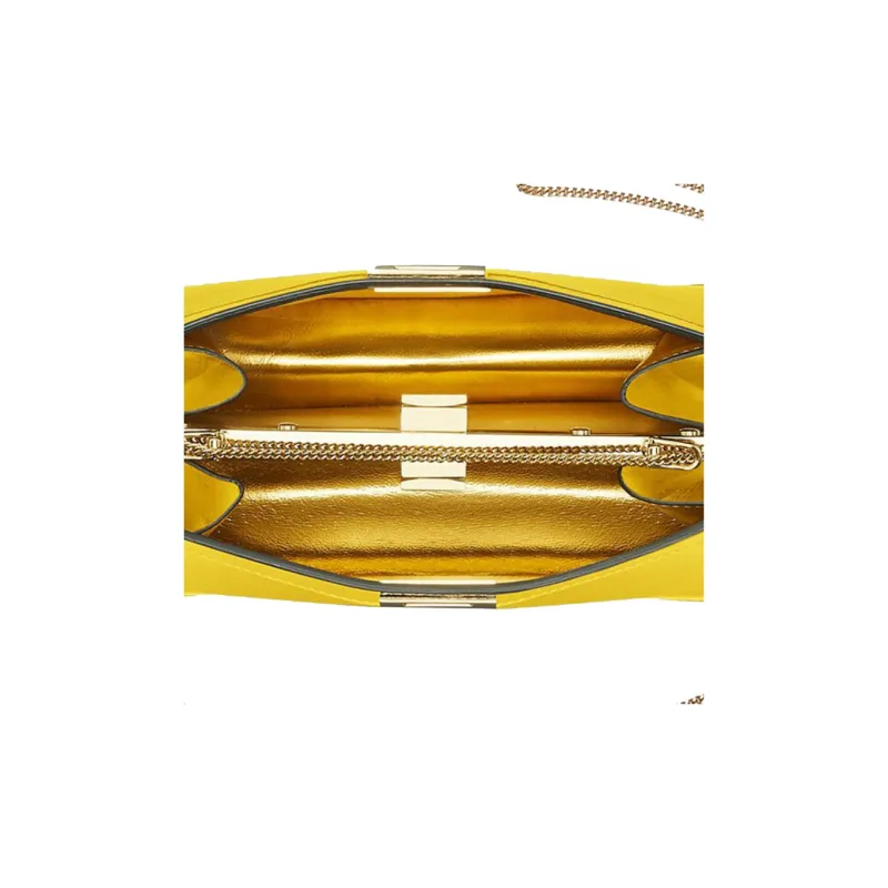 FENDI Peekaboo ISeeU Leather Clutch Chain Shoulder Bag Crossbody Bag Women's Yellow-4