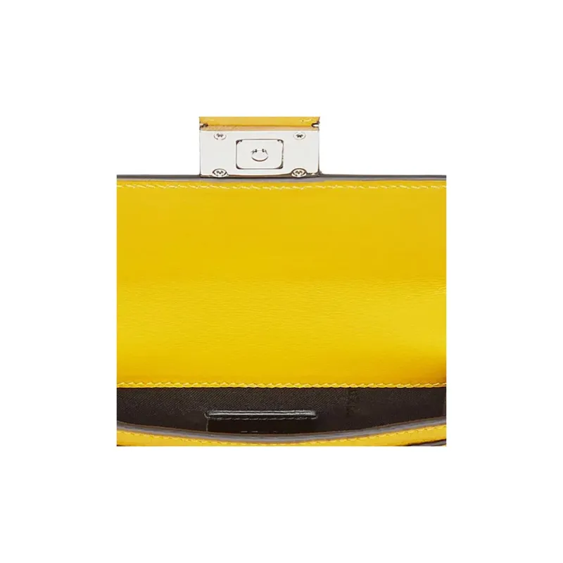 FENDI Baguette Calfskin Baguette Bag Clutch Necklace Pouch Shoulder Bag Men's Yellow-3