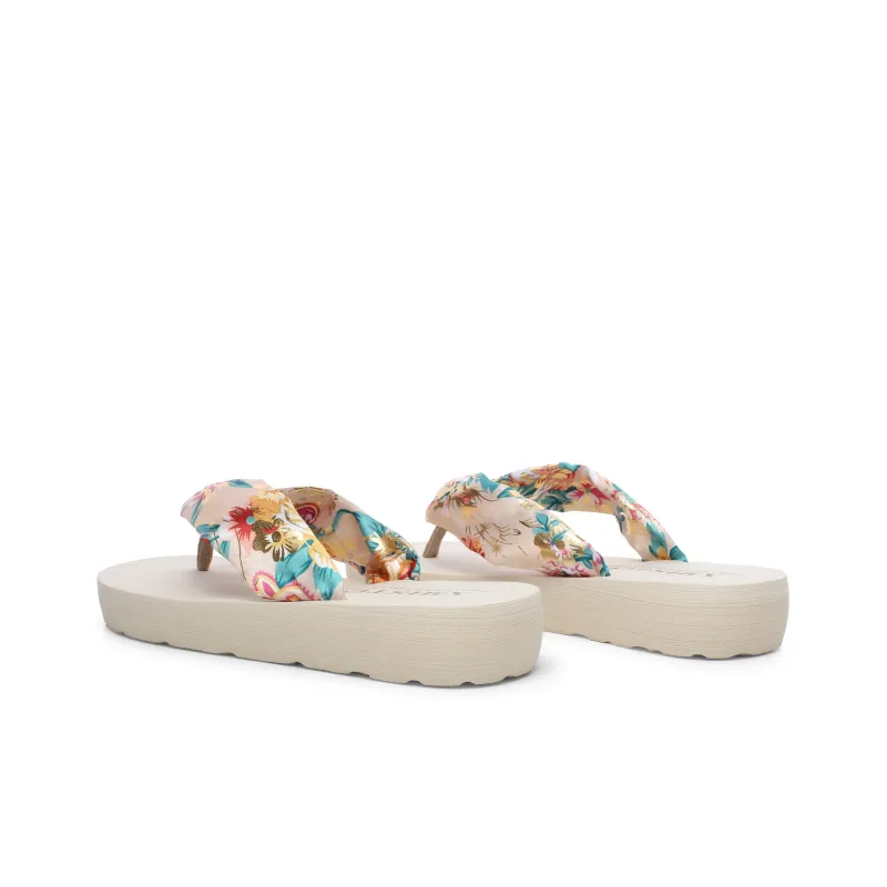 XMISTUO Bohemian Gold Satin Wedge Heel Sandal With Adjustable Strap Flip Flops Women's-14