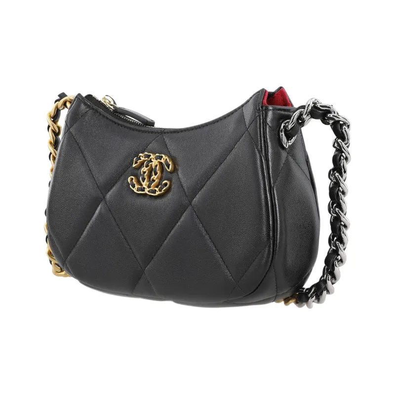 CHANEL 19Bag Sheepskin Pea Bag Shoulder Bag, Crossbody Bag Mini Women's Black-1