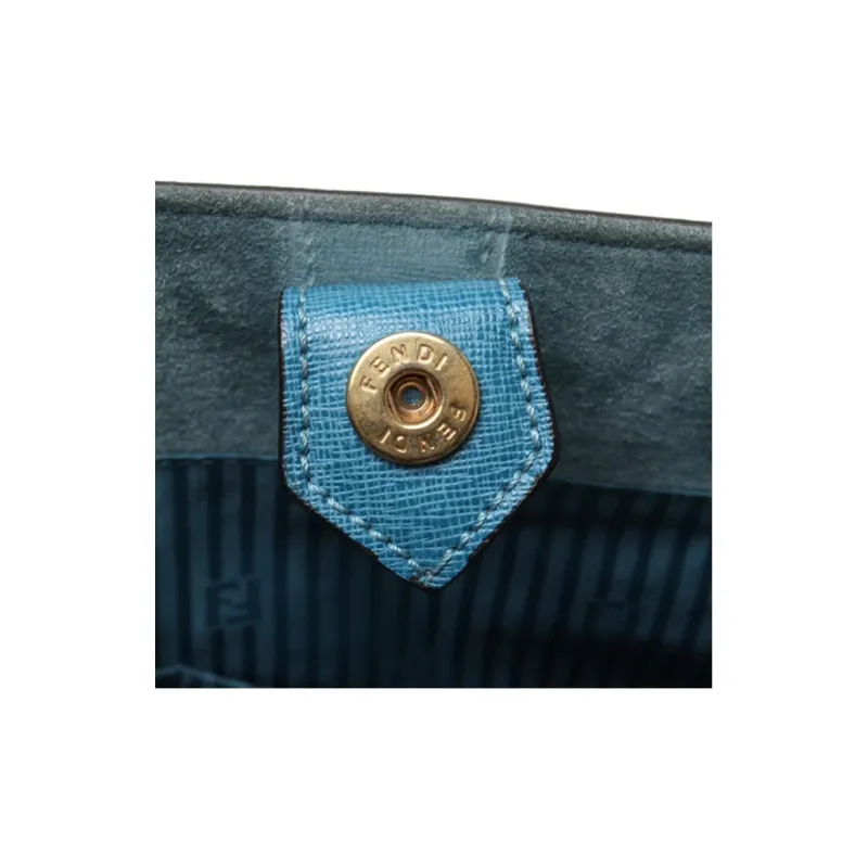 FENDI Cow Leather Tote Bag Shopping Bag Handbag Medium Size Women's Blue-5