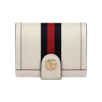 GUCCI Canvas With Leather Clutch Passport Holder Trumpets Unisex White
