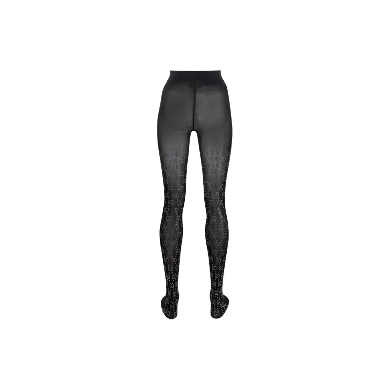 GUCCI Gg Embroidered Crystal Tights Black-1
