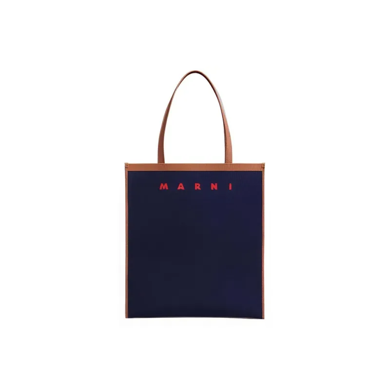 MARNI Patchwork Cotton Tote Bag Shopping Bag Handbag Shoulder Bag Men's Blue-0