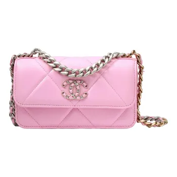 CHANEL 19Bag Shiny Lambskin Shoulder Bag, Crossbody Bag Women's Pink