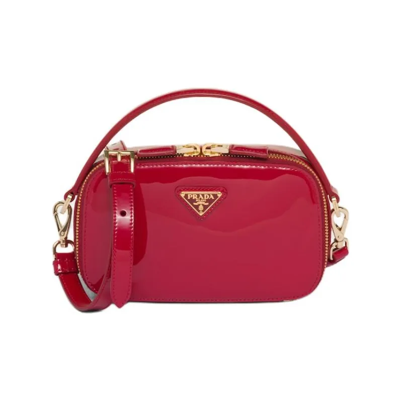 PRADA Patent Leather Handbag Shoulder Bag Crossbody Bag Mini Women's Cherry Red-0