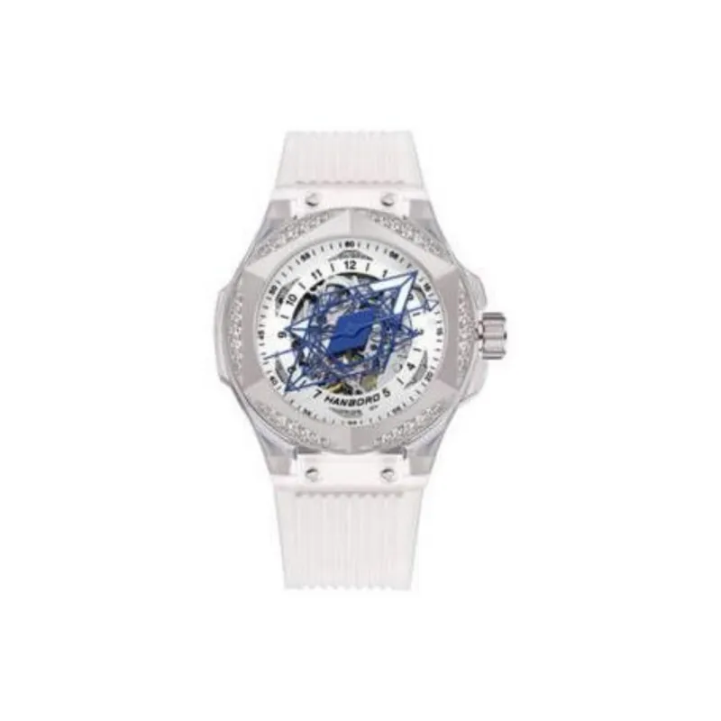 HANBORO Cyan Collection Automatic Mechanical Movement Silicone Strap Watch Men's Watches White Dial-0