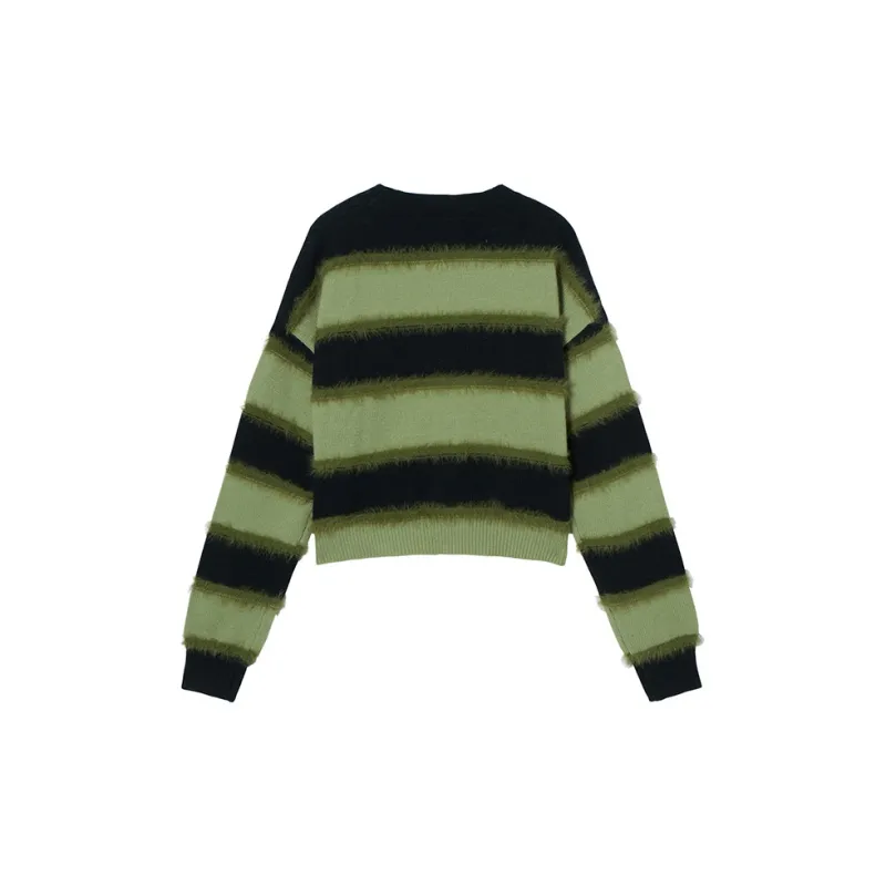 MEETLADY Sweaters Women's Black And Green Stripes-1