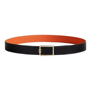HERMES H Letter Decoration Smooth Buckle Leather Belts Unisex Orange Width  3.2CM