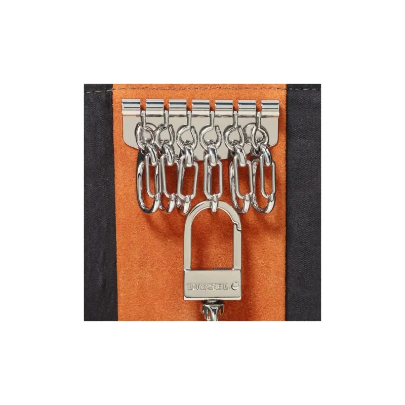 DIESEL Cow Leather Key Pouch Unisex Olive Green & Orange-3