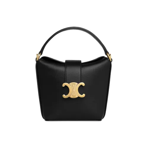 celine moyen Triomphe Arc De Triomphe Calfskin Bucket Bag Handbag Shoulder Bag Crossbody Bag Mini Women's Black