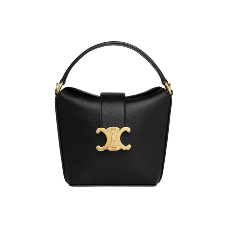 CELINE Triomphe Arc De Triomphe Calfskin Bucket Bag Handbag Shoulder Bag Crossbody Bag Mini Women's Black-0