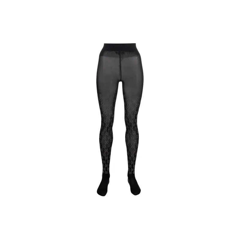 GUCCI Gg Embroidered Crystal Tights Black-0