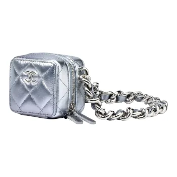 CHANEL Lambskin Shoulder Bag, Crossbody Bag Women's Silver Purple