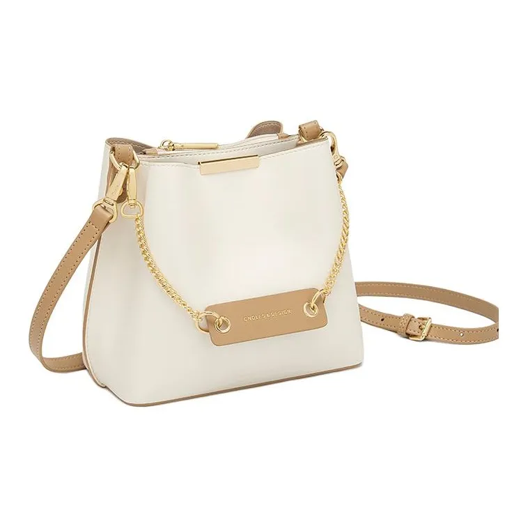 CNOLES Split Cow Leather Bucket Bag, Portable Crossbody Bag, Shoulder Bag Medium Size Women's Italian Milk Coffee-2