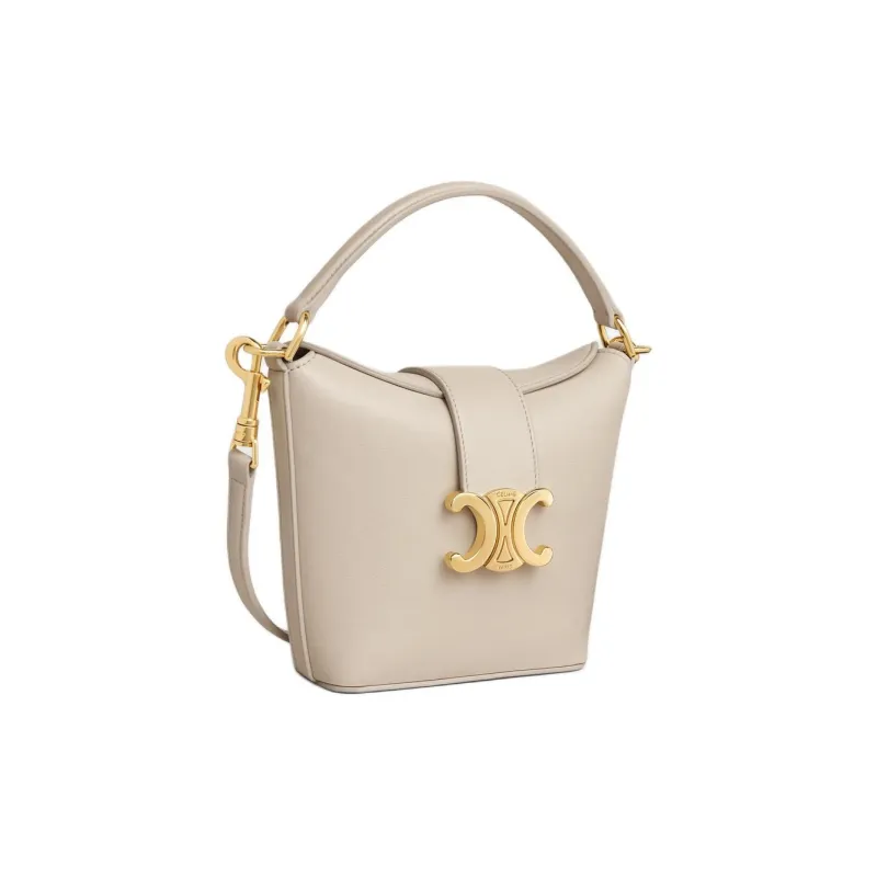 CELINE Triomphe Calfskin Bucket Bag Handbag Shoulder Bag Crossbody Bag Mini Women's Light Stone Color-1