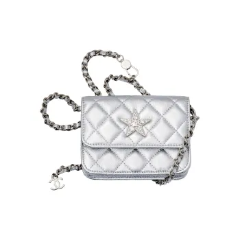 CHANEL Sheepskin Shoulder Bag, Crossbody Bag Women's Silver