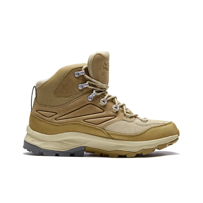 Jack Wolfskin Waterproof And Breathable High-Top Trekking Shoes Men's Gray Yellow-1