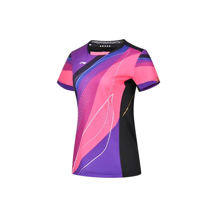 LiNing Table Tennis Series T Shirt Unisex Fluorescent Lotus Pink-1