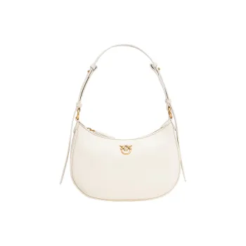 PINKO Love Birds Series Cow Leather Handbag, Shoulder Bag Women's White