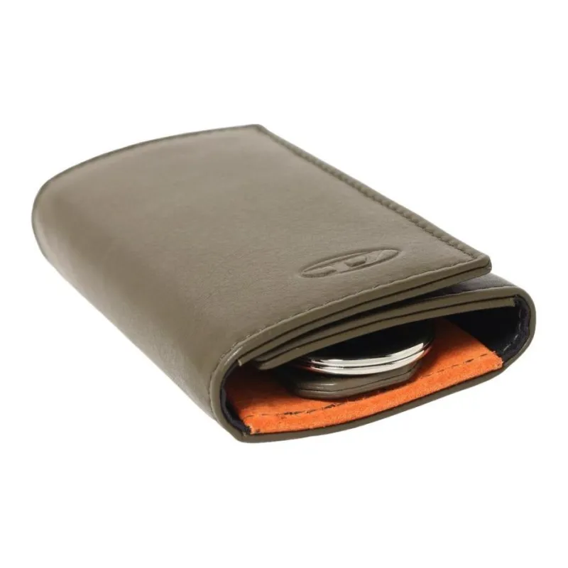 DIESEL Cow Leather Key Pouch Unisex Olive Green & Orange-2