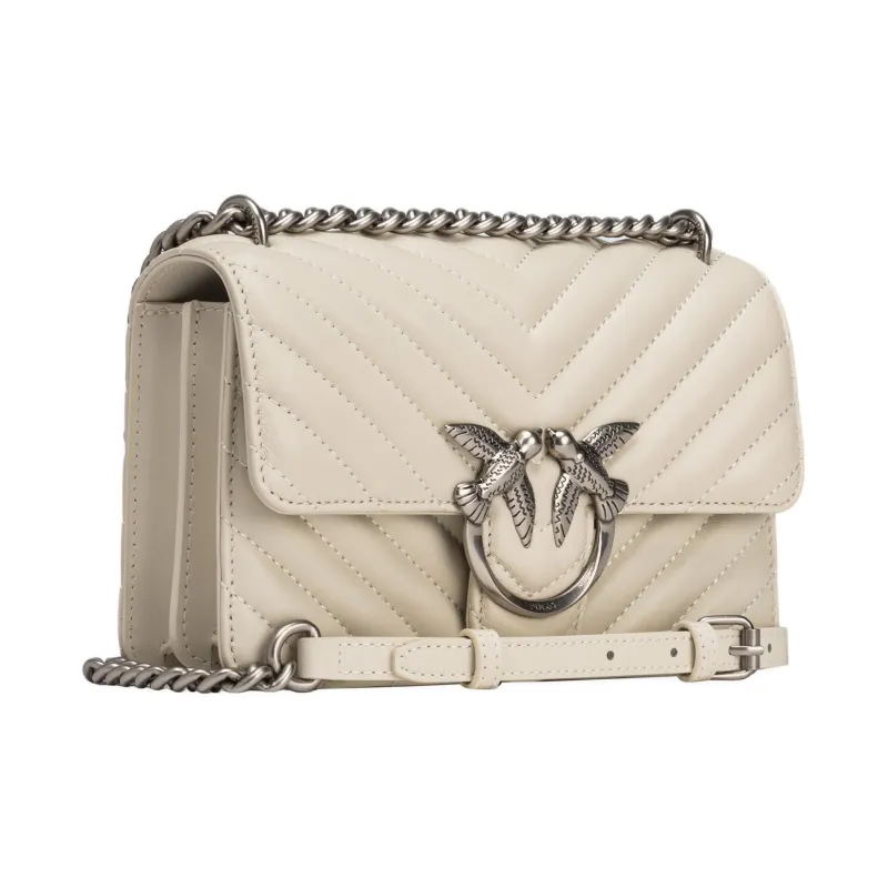 PINKO Sheepskin One Shoulder Handbag, Crossbody Bag Mini Women's White-1