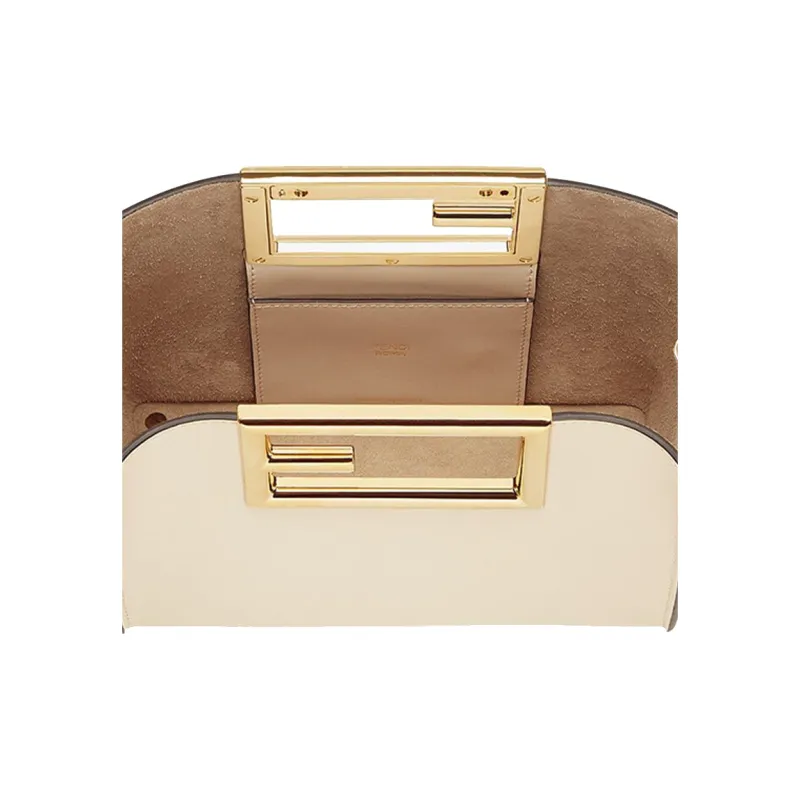 FENDI Calfskin Tote Bag Shopping Bag Shoulder Bag Crossbody Bag Handbag Small Size Women's White-4