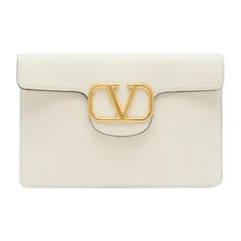 Valentino VSLING Leather Clutch Women's White