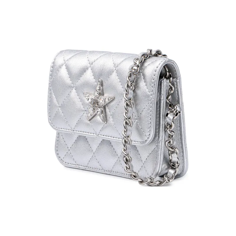 CHANEL Sheepskin Shoulder Bag, Crossbody Bag Women's Silver-1