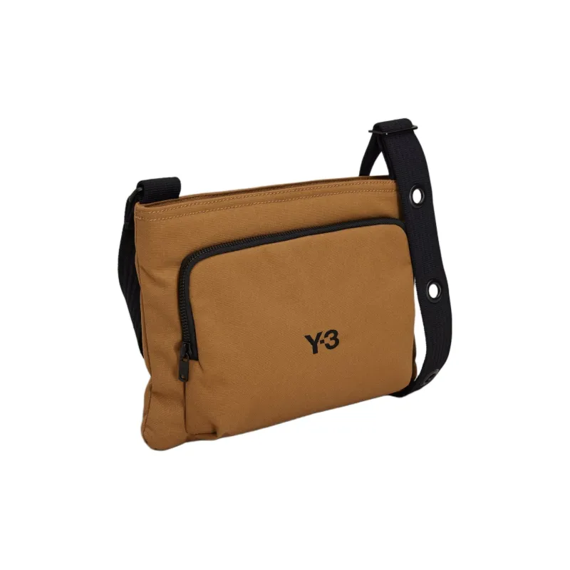 Y 3 Recycled Polyester Plain Weave Fabric Crossbody Bag, Shoulder Bag Regular Unisex Desert Brown-1