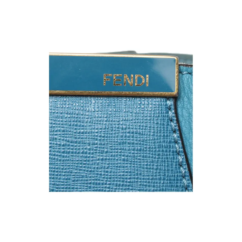 FENDI Cow Leather Tote Bag Shopping Bag Handbag Medium Size Women's Blue-6