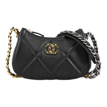 CHANEL 19Bag Sheepskin Pea Pod Shoulder Bag Crossbody Bag Mini Women's Black