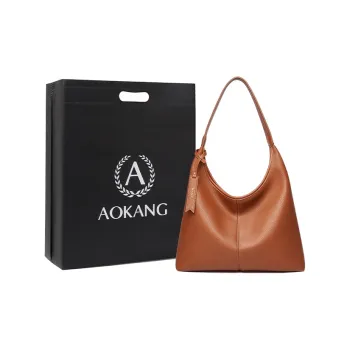AOKANG Soft Leather Tote Bag, Shopping Bag, Commuter Bag, Shoulder Bag Women's Mocha/Classic Black/Cream Apricot