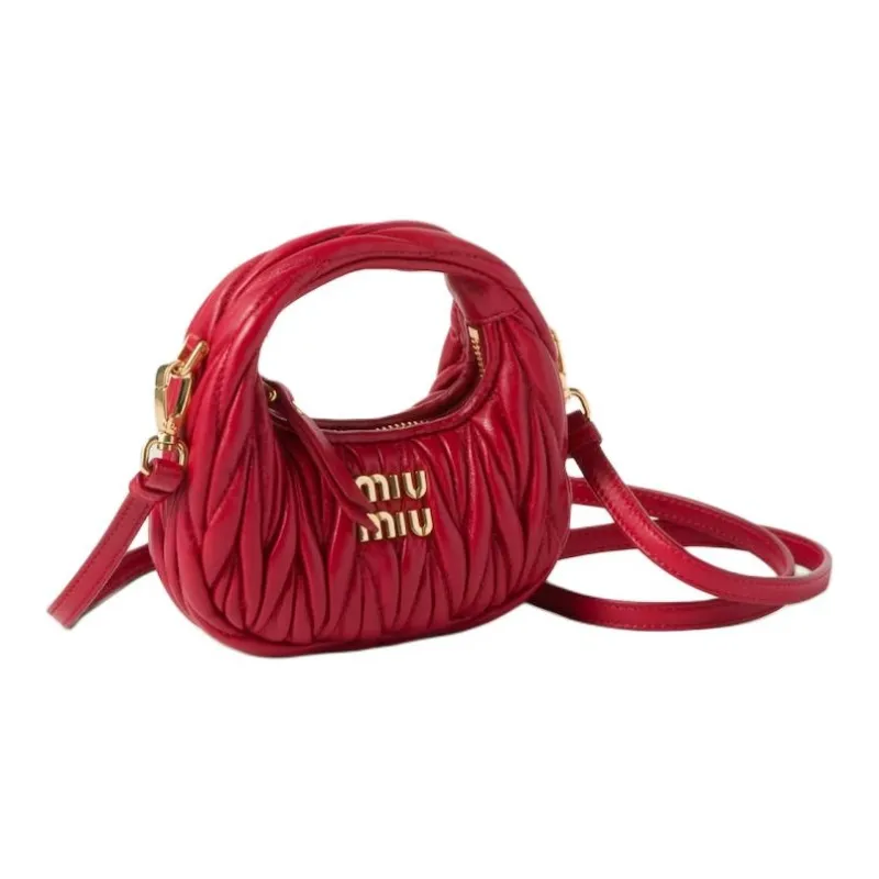 MIU MIU Wander Matelasse Nappa Leather Micro Hobo Bag Red-1