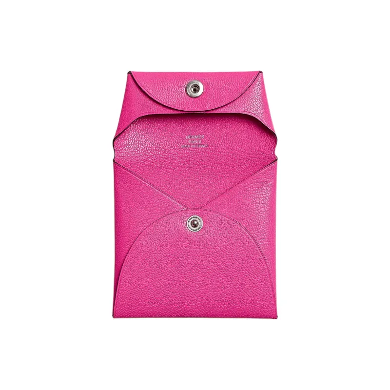 HERMES Bastia Chamkila Goat Skin Wallet Women's 5R Rose Shocking Vibrant Pink-1