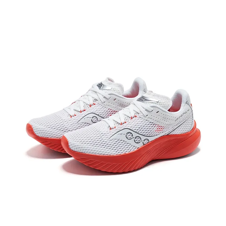 Saucony Kinvara 14 Cushioned Slip Resistant Low Top Training Running Shoes Women's White Red-2