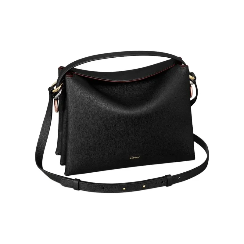 CARTIER Trinity Series Grain Calfskin Shoulder Bag, Crossbody Bag, Handbag Women's Black-0