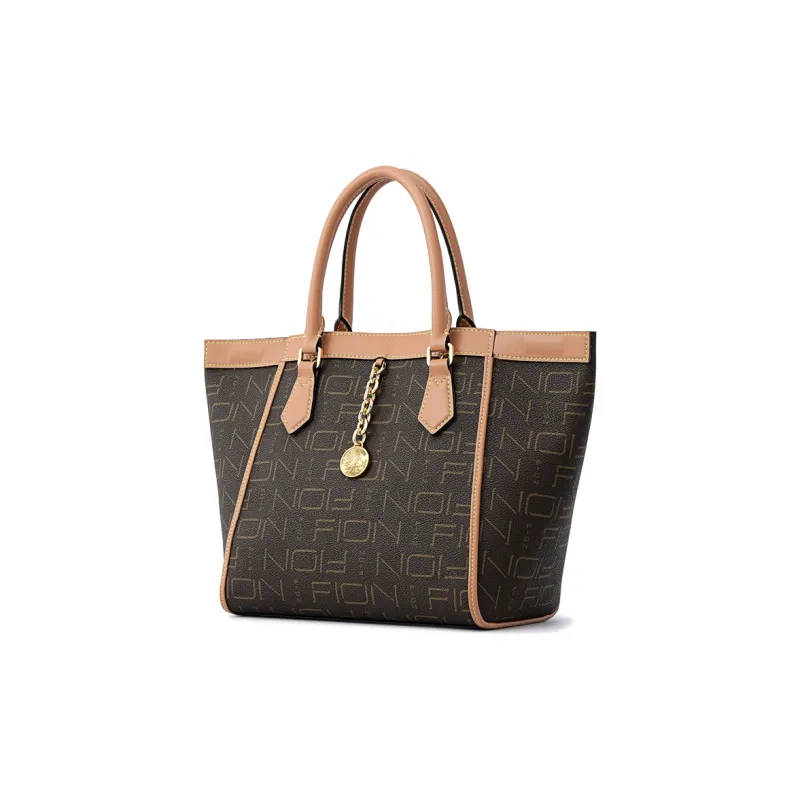 FION Fabric Tote Bag, Shoulder Bag Trumpets Women's Coffee/Blue-1