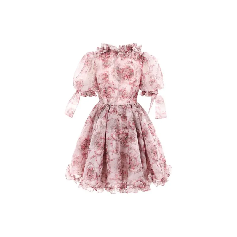 Selkie Collection Short-Sleeved Dresses Women's Apricot Base Heart Ribbon Print-1