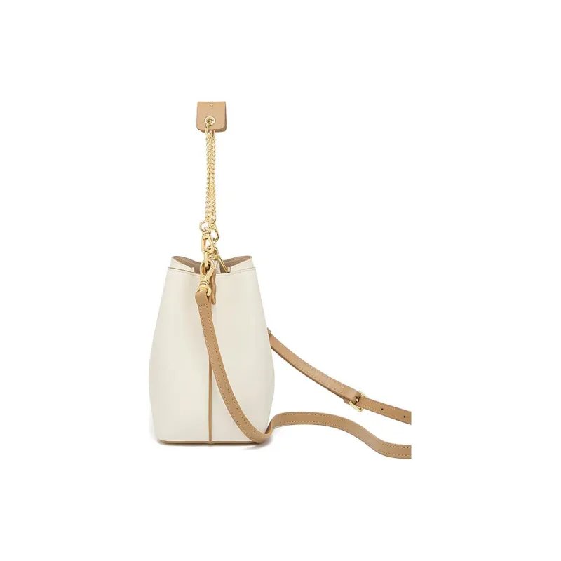 CNOLES Split Cow Leather Bucket Bag, Portable Crossbody Bag, Shoulder Bag Medium Size Women's Italian Milk Coffee-1