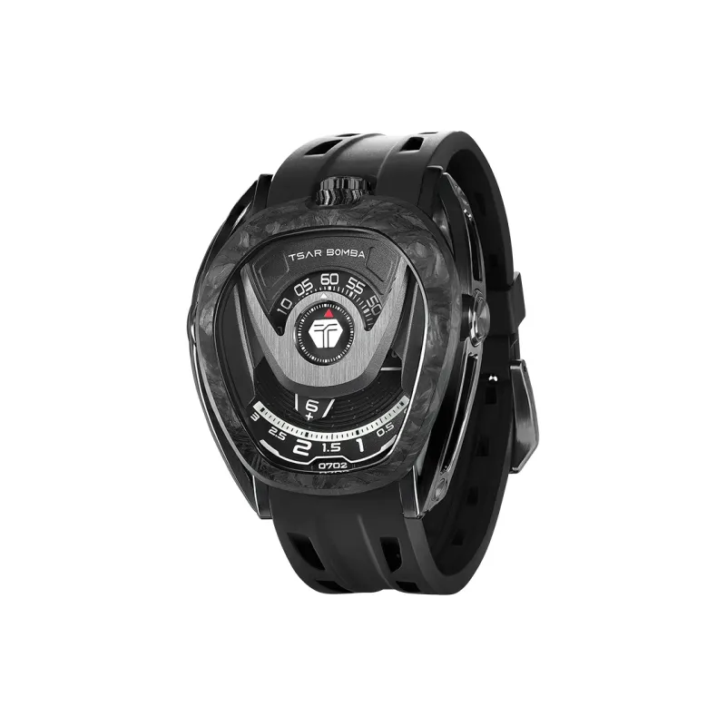 TSAR BOMBA Automatic Mechanical Movement Rubber Strap Watch Men's Watches Black Dial-3