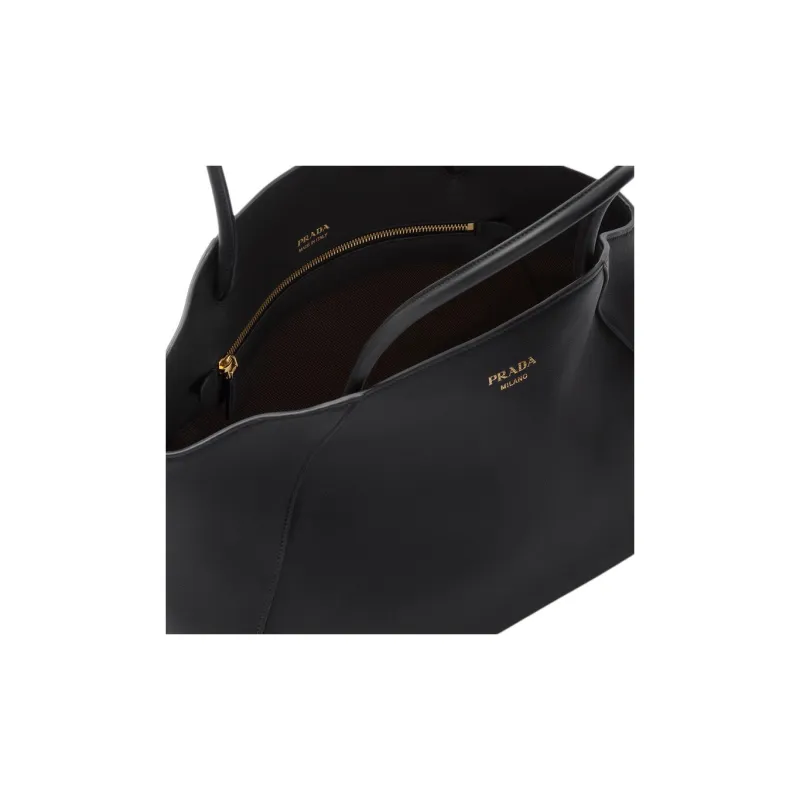PRADA Leather Tote Bag, Shopping Bag, Handbag Large Size Women's Black-3
