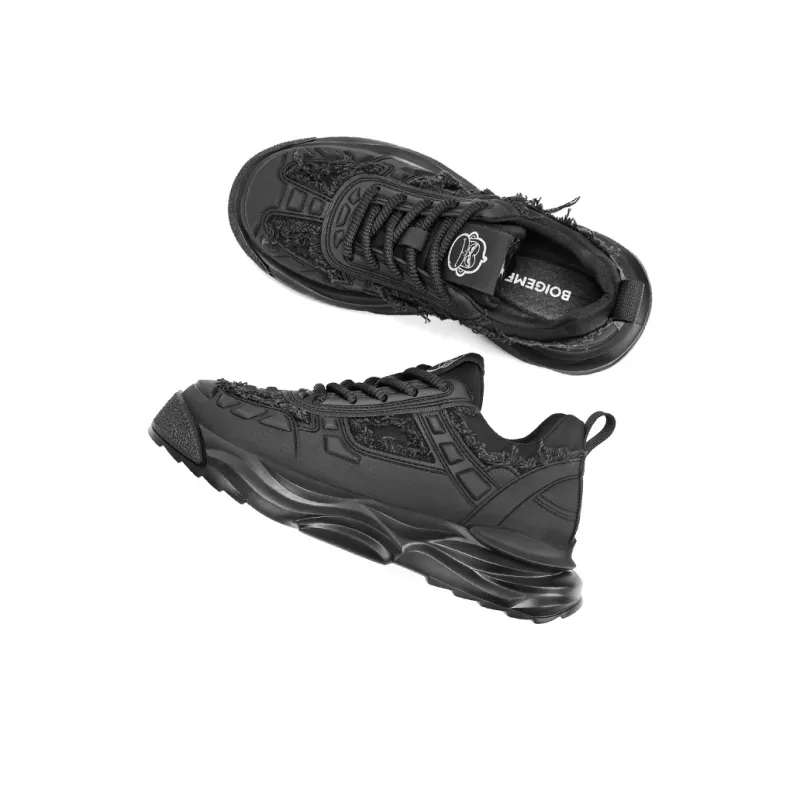 BOIGEMES Anti Slip And Wear Resistant Height Increasing Low Top Chunky Sneakers Men's Black-4