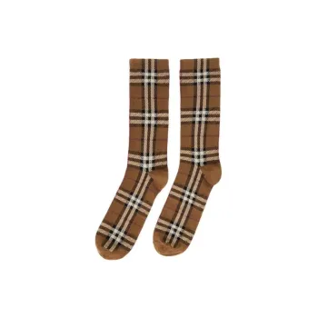 Burberry Cotton Cashmere Check Socks Birch Brown