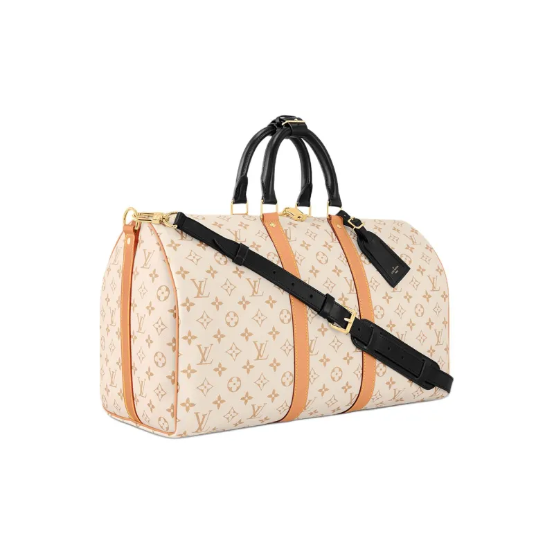 LOUIS VUITTON Keepall Coated Canvas Cow Leather Patchwork Trim Handbag Shoulder Bag Crossbody Bag Travel Bag Women's-1